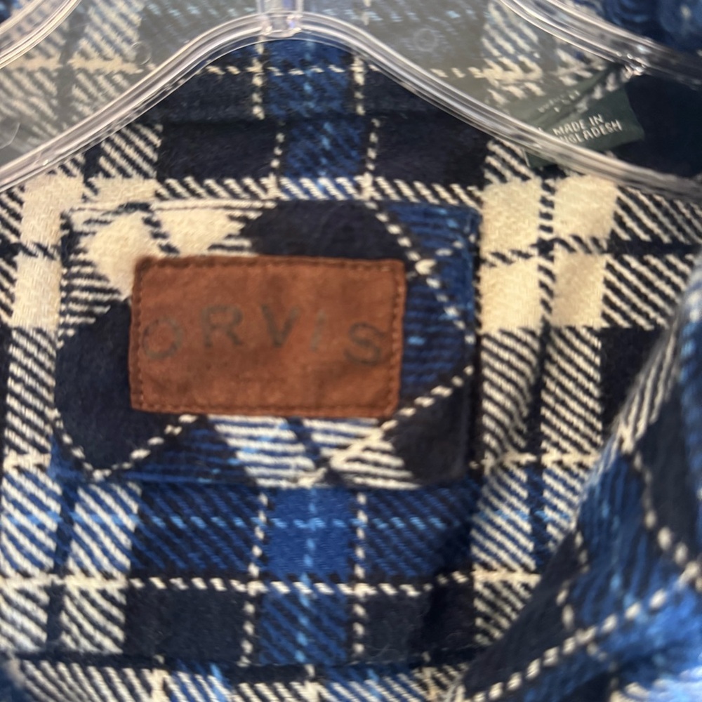 Orvis Big Bear Plaid Shacket Blue & White Button Up Sz L | Cozy Outdoor Layer - Picture 4 of 7